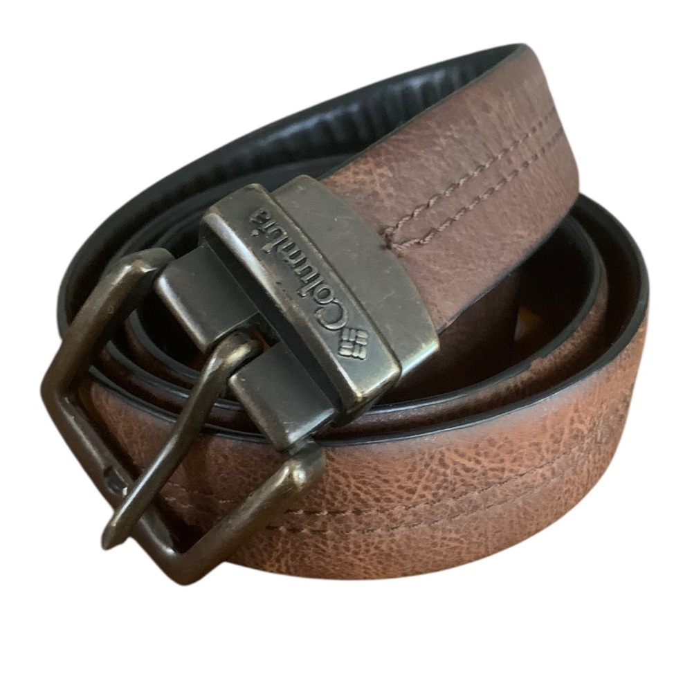 Columbia Gorpcore Black and Brown Reversible Synthetic Leather Stretch Belt Sz L